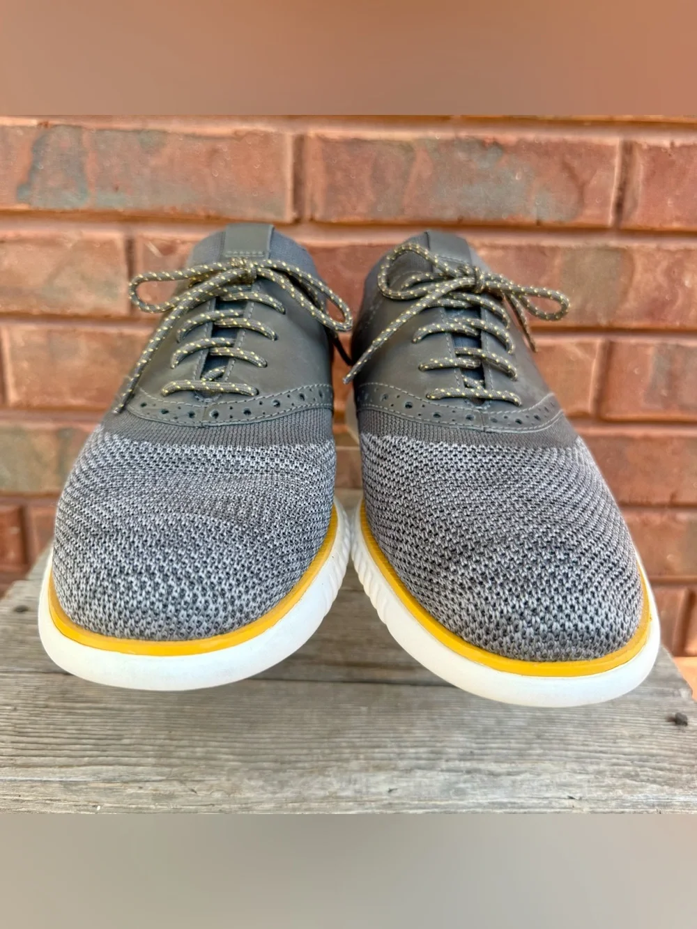 Cole Haan 2.Zerogrand Gray Saddle Knit Oxford Shoes Mens Sz 10 M C25308 Yellow
